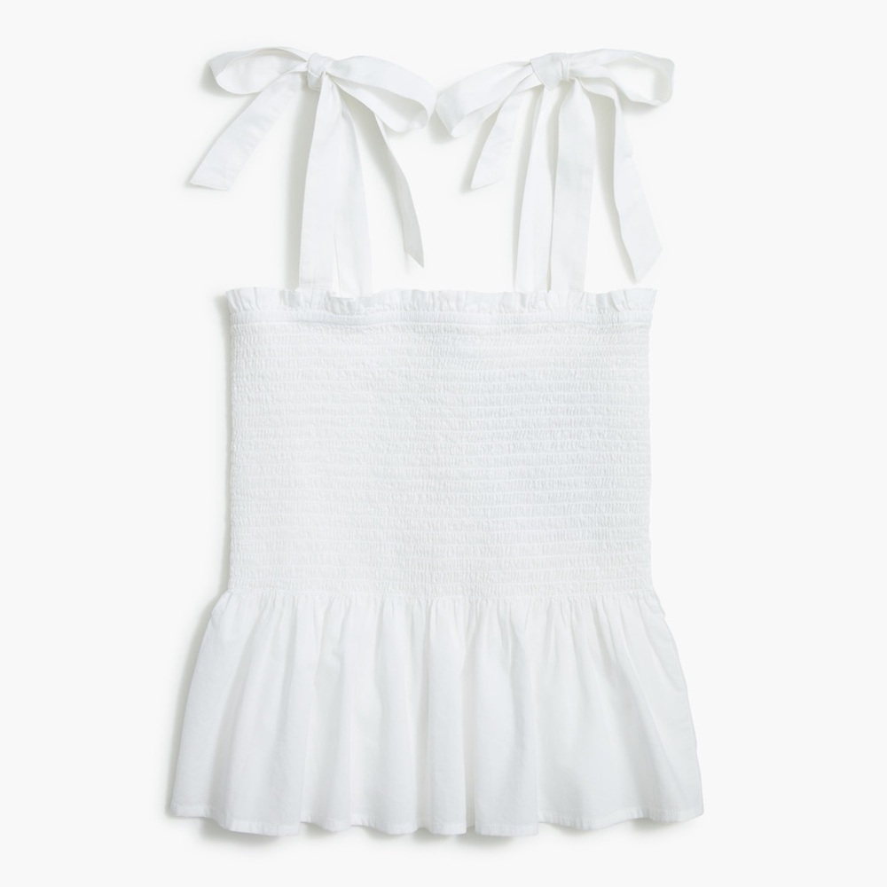 NWT J. Crew Factory White Smocked tie-shoulder tank top Size Medium